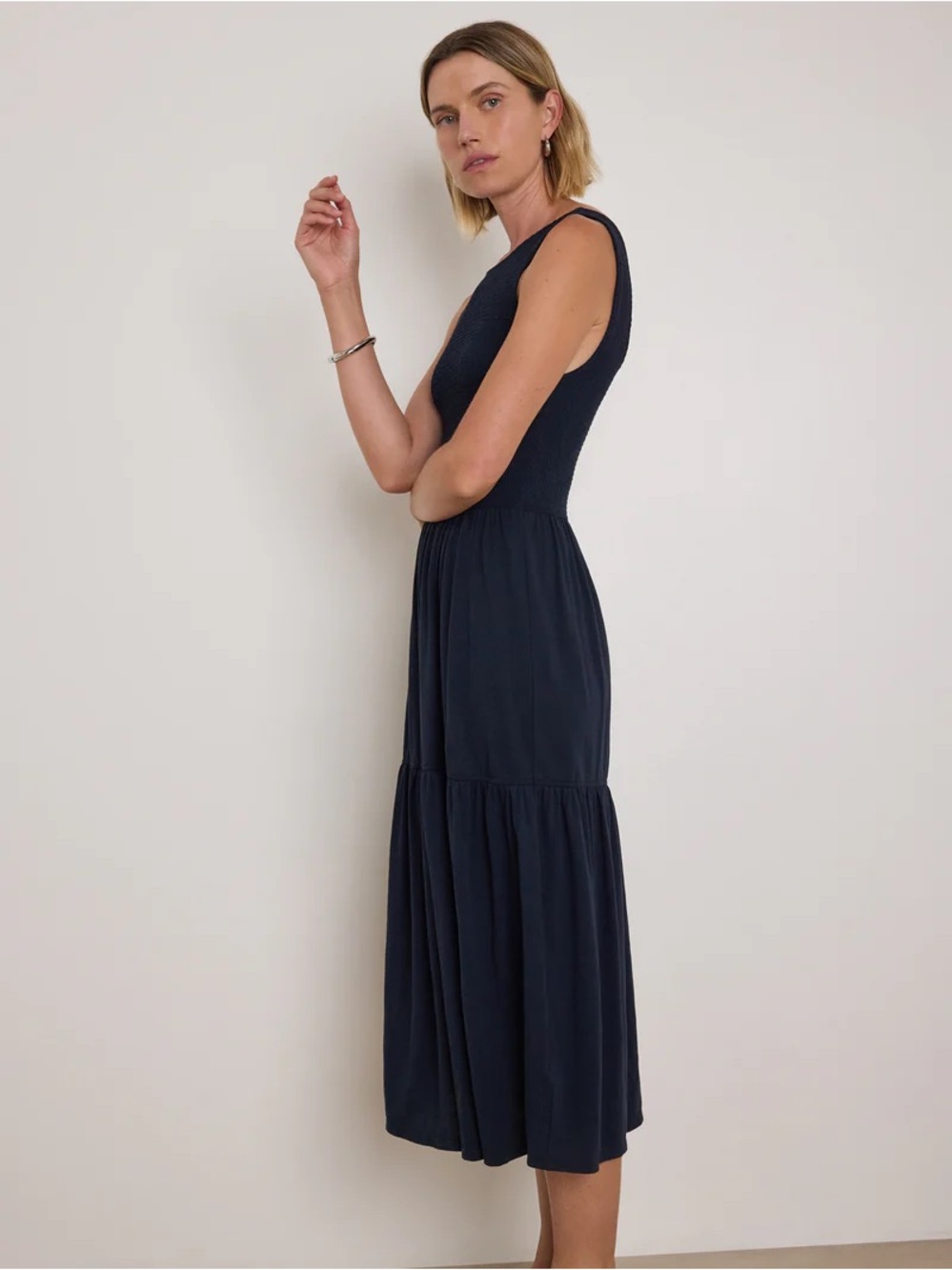 Anthropologie Nation LTD NWT Clementine  Navy Smocked Midi Dress MSRP$178 onsite